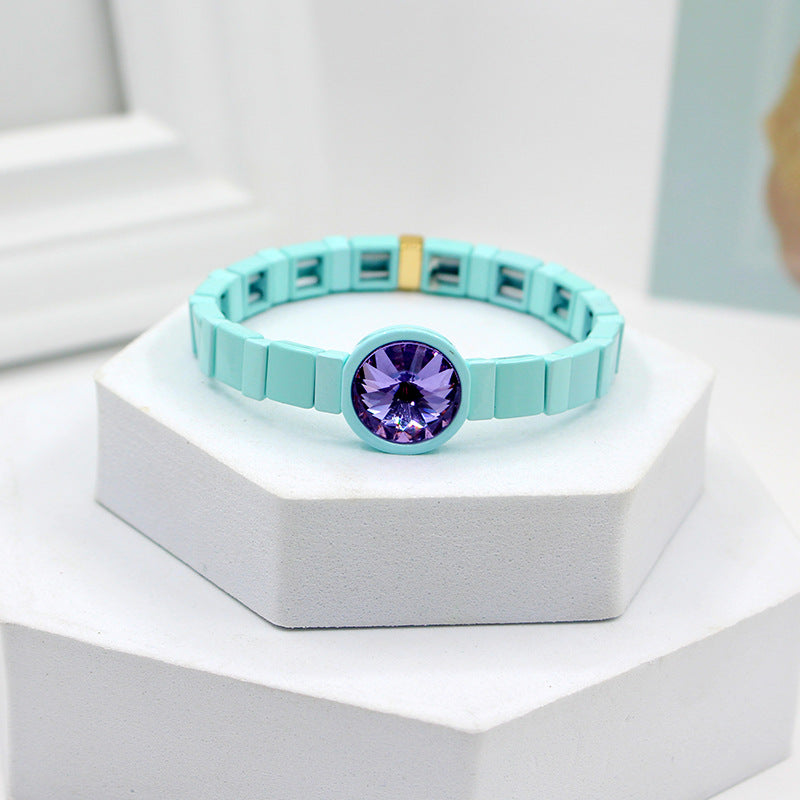 Enamel Bracelet Crystal Stone Elastic Cord Watch