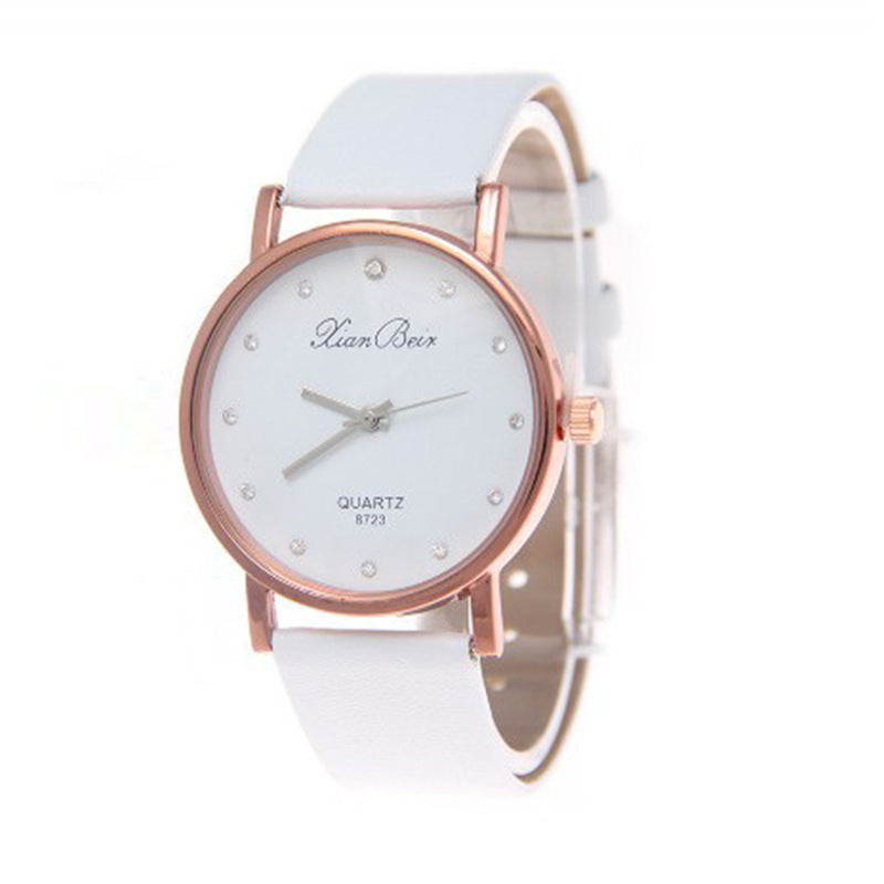 Luxury Diamond-studded Rose Gold Soft Leather Belt New Watch