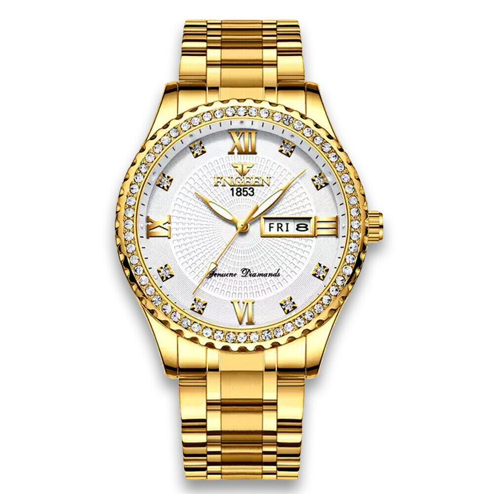 Men's Watch Gold Relojes De Hombre Classic Stainless Steel Quartz Diamond Watch