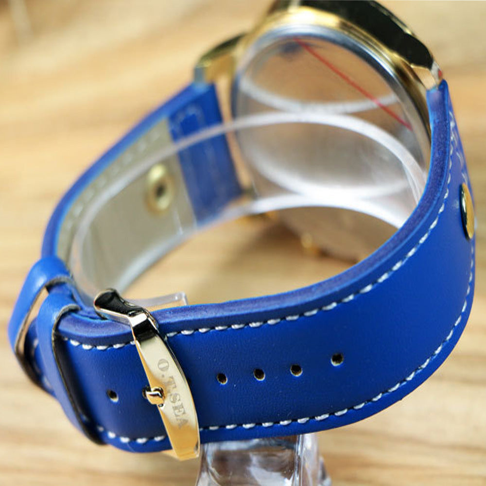 Men's fake three-eye strap watch quartz watch