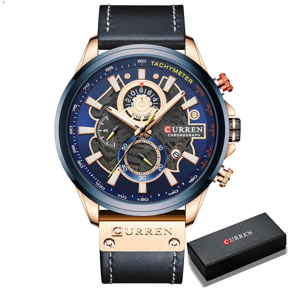 Waterproof Quartz Multifunctional Men's  Calendar Belt Watch