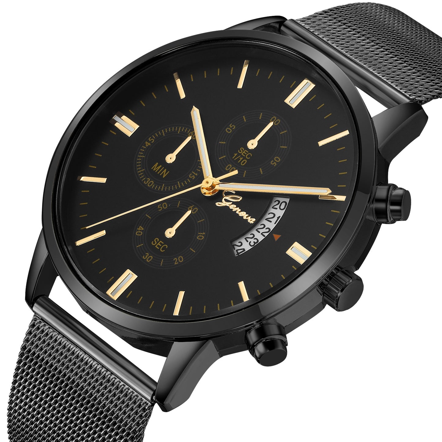 Striped Calendar Geneva Steel Mesh Watch