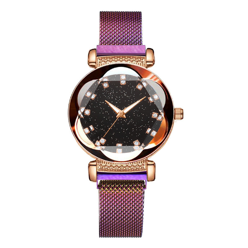 Diamond Starry Sky Digital Luminous Milan Mesh Belt Ladies Watch