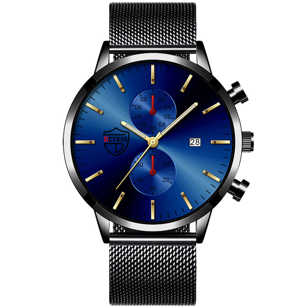 Fashion Mesh Strap Men's Calendar Watch Luminous Quartz