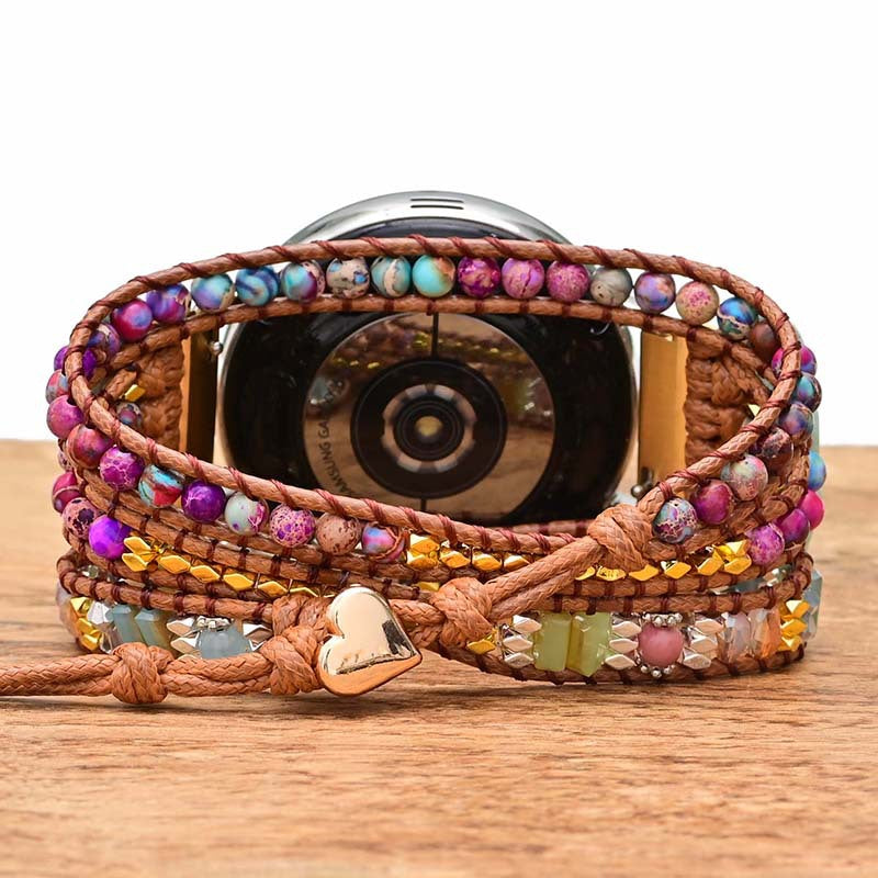 Boho Watch Band Wrapped Stone Bead Woven Strap