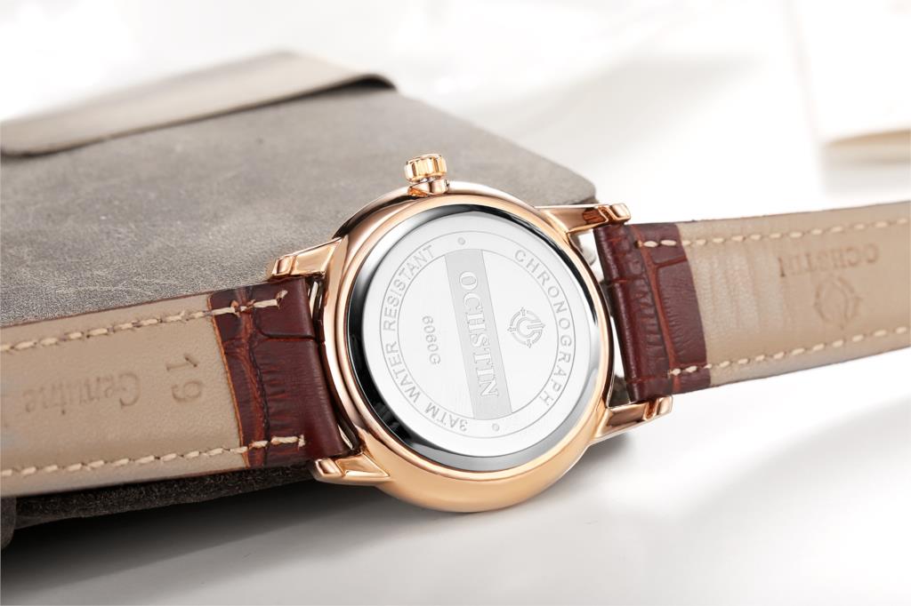 Leather waterproof quartz calendar ladies watch