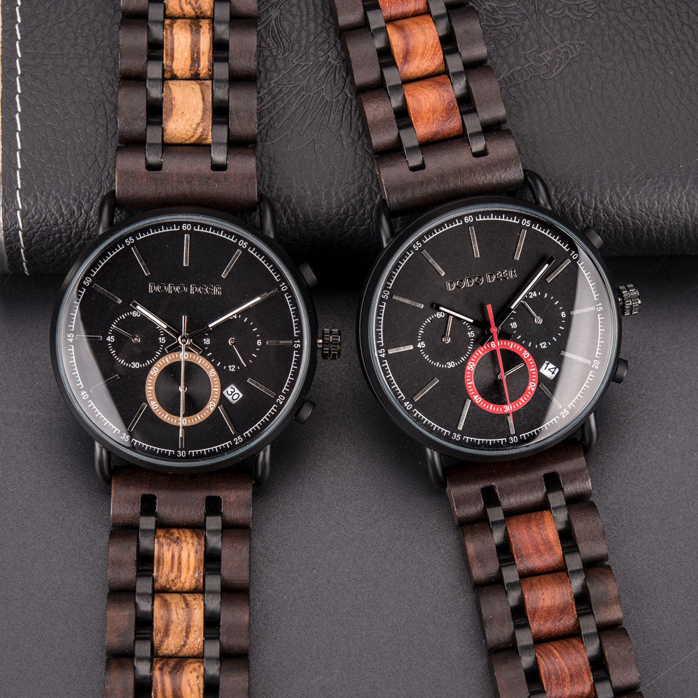Wooden men's quartz watch