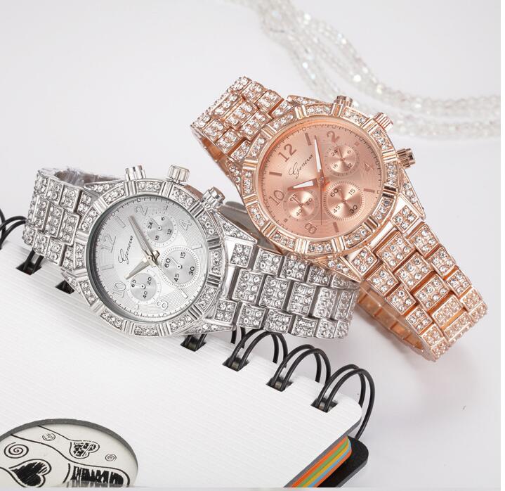 Women Crystal Quartz Analog Wrist Watch Fashion Stainless Steel