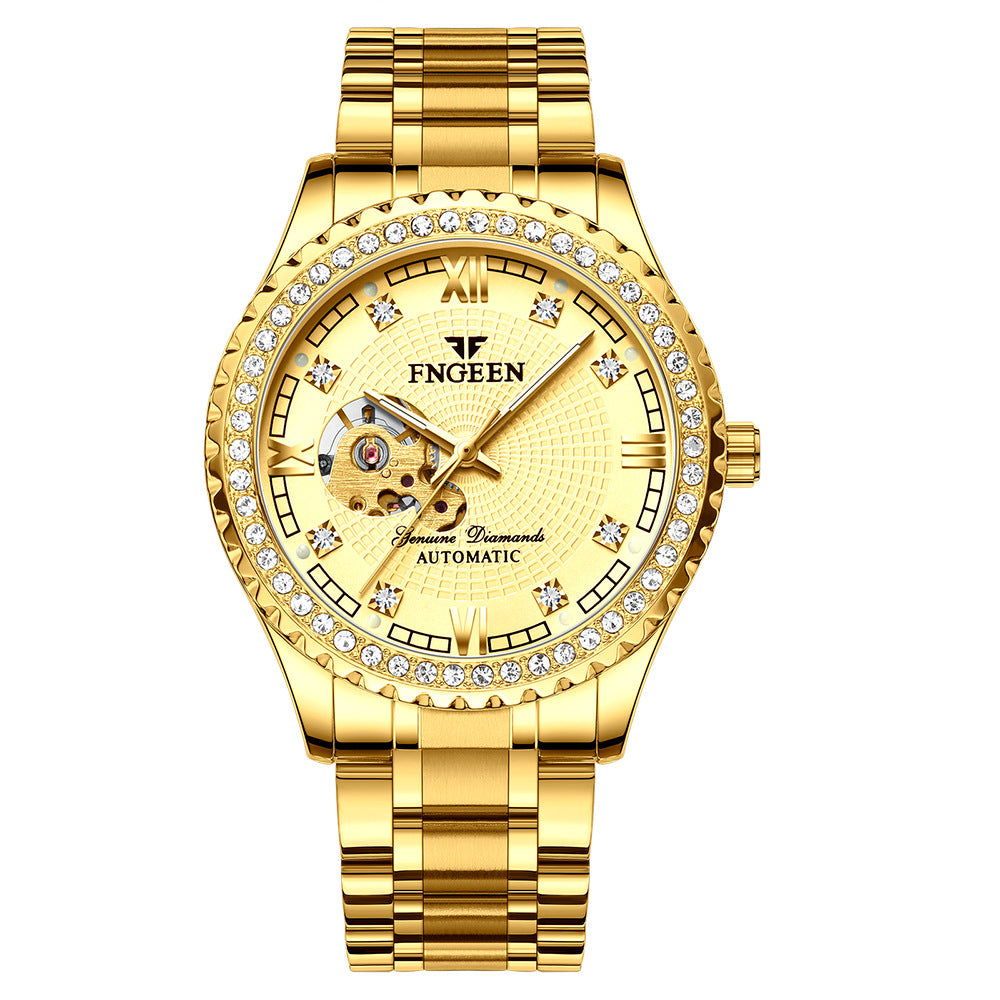 Mechanical Watch Automatic Waterproof Diamond Men's Fashion Watch Gold Watch Hollow Men's Watch