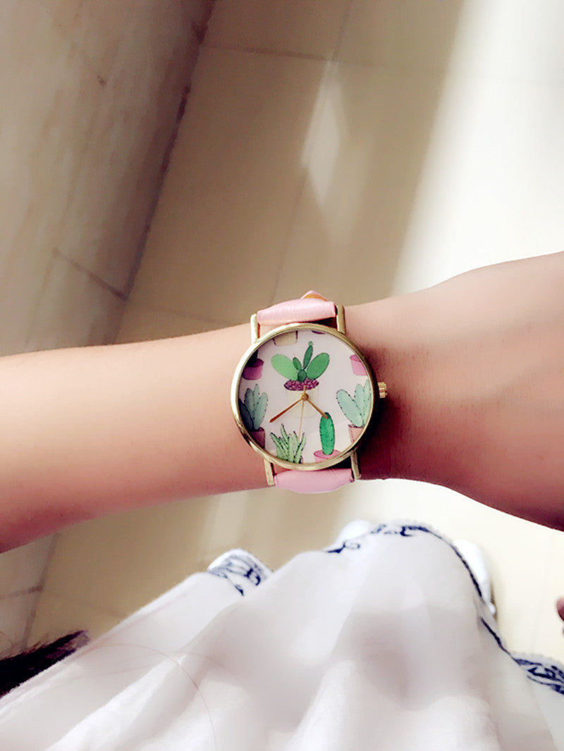 Casual Style Cactus Potted Belt Watch