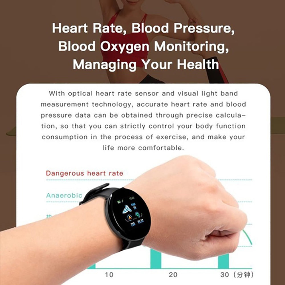 D18 Bluetooth Smart Watch, Men Women Blood Pressure Heart Rate