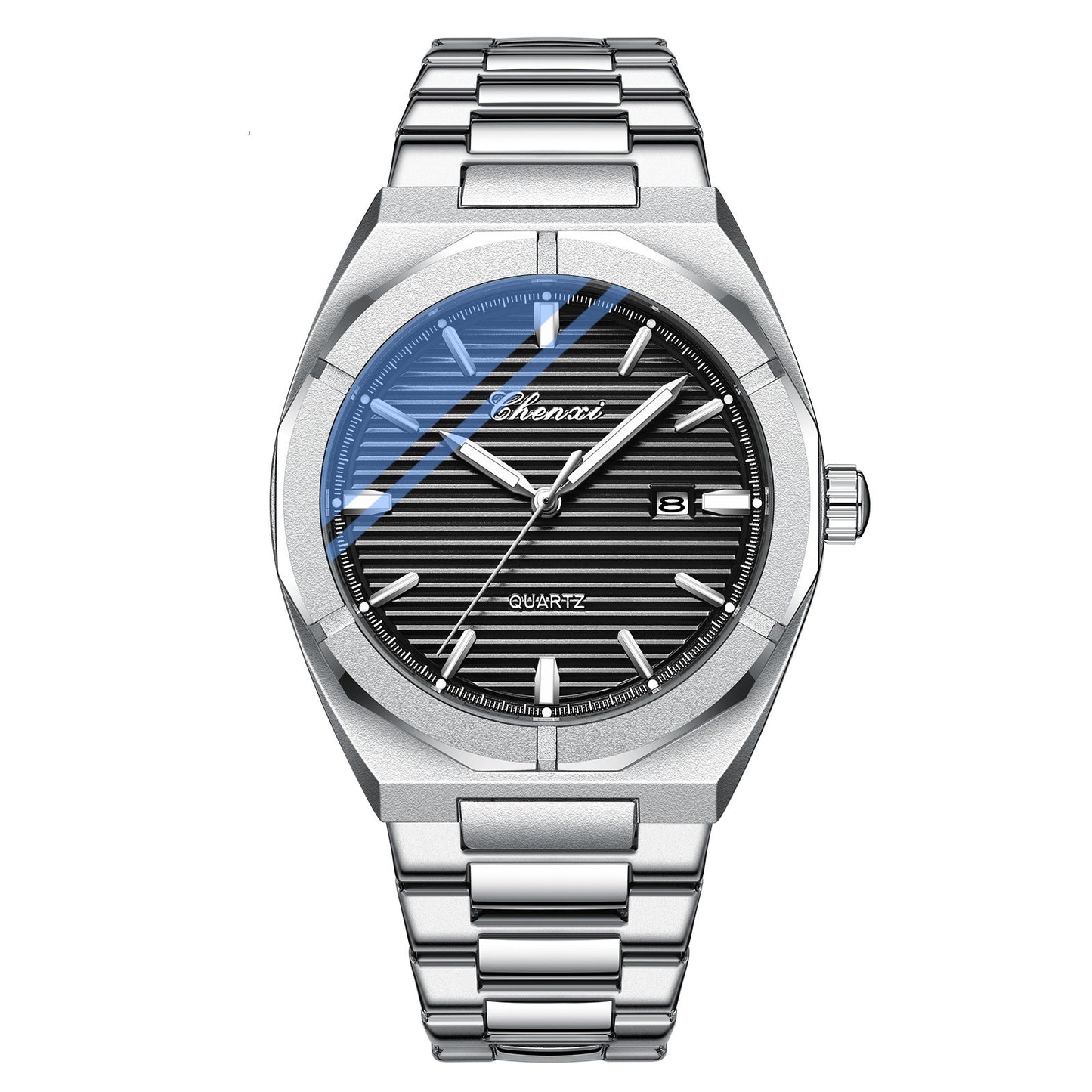 Polygon Luminous Waterproof Steel Belt Calendar Watch Fangsheng Timepiece