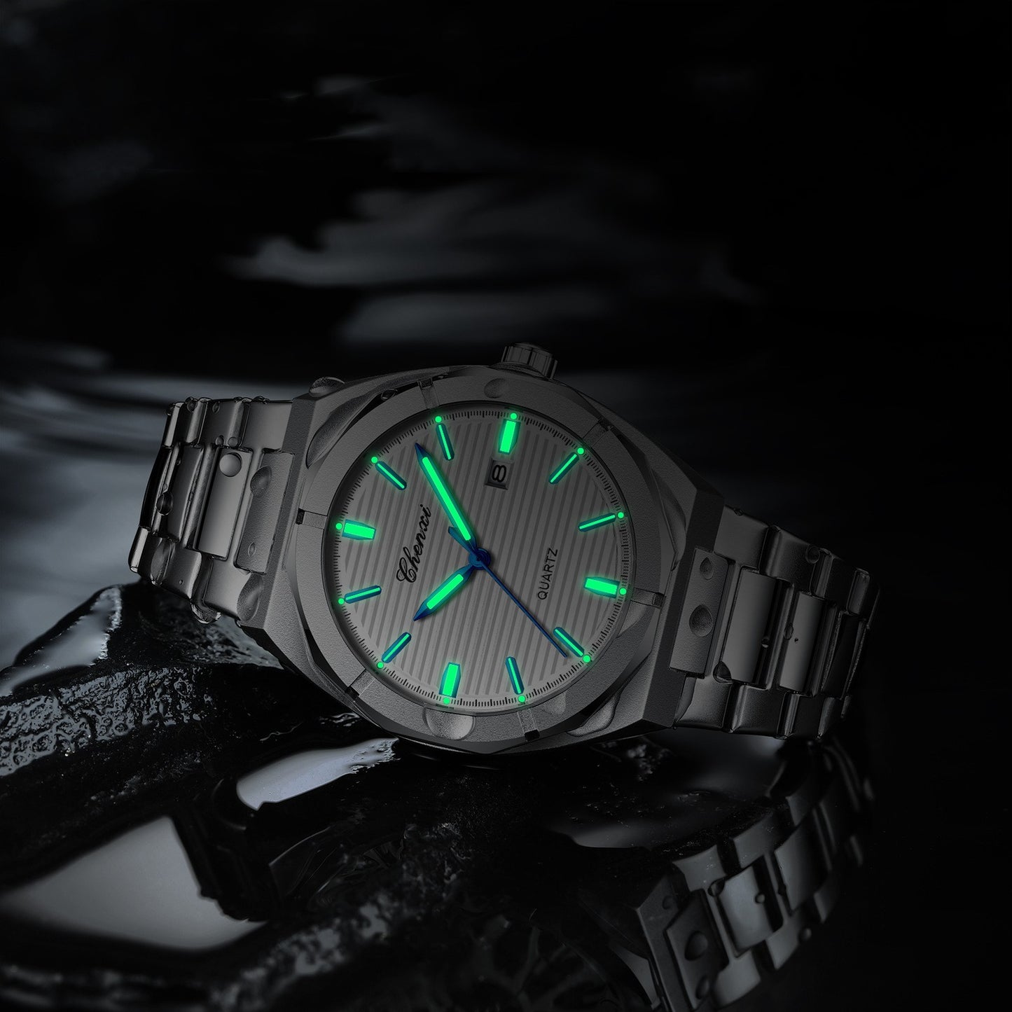 Polygon Luminous Waterproof Steel Belt Calendar Watch Fangsheng Timepiece