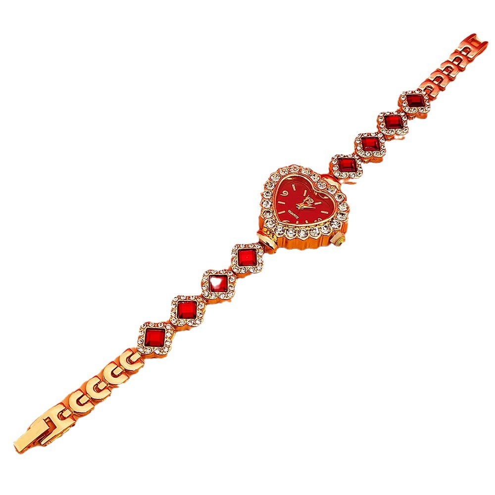 Fashion Love Shape Bracelet Watch Set Diamond Colored Heart