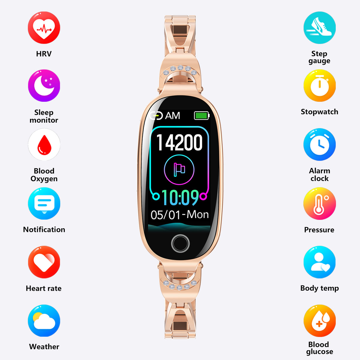 Gold Smartwatch For Women Compatible Blood Pressure