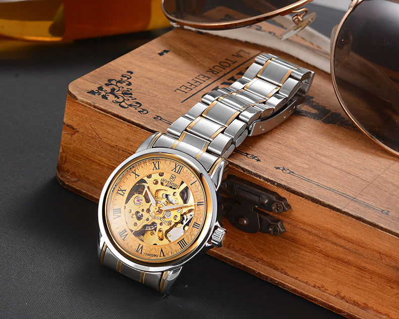 Double-sided hollow automatic mechanical watch