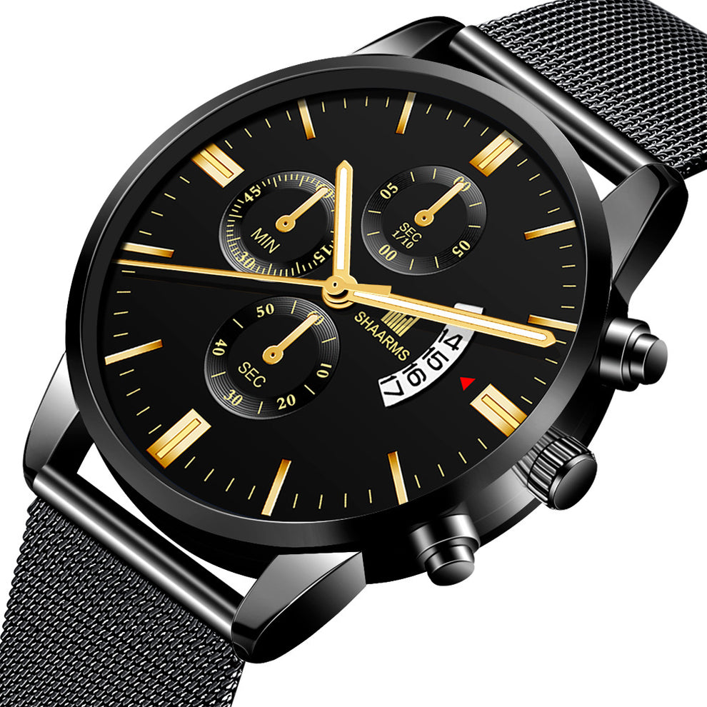 Montre Homme SHAARMS à Mouvement Quartz - Bracelet En Cuir - Style Sport Luxe - Neuf Avec étiquettes