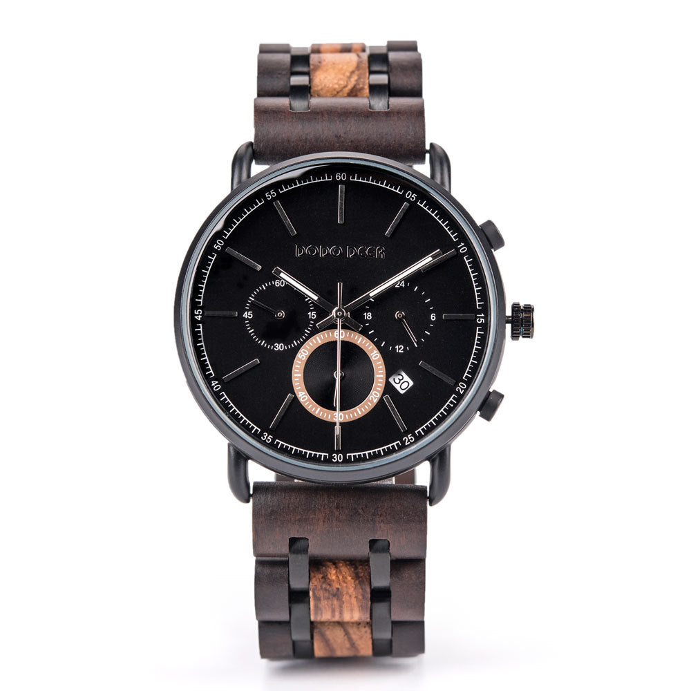 Wooden men's quartz watch