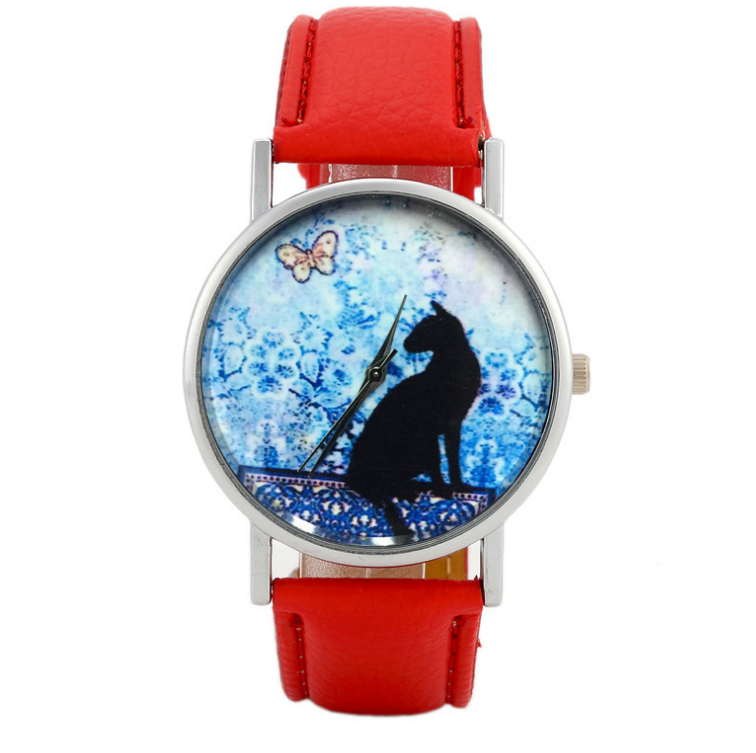 Watch Women Quartz Clock Women Brand Fashion Print Cat Pattern