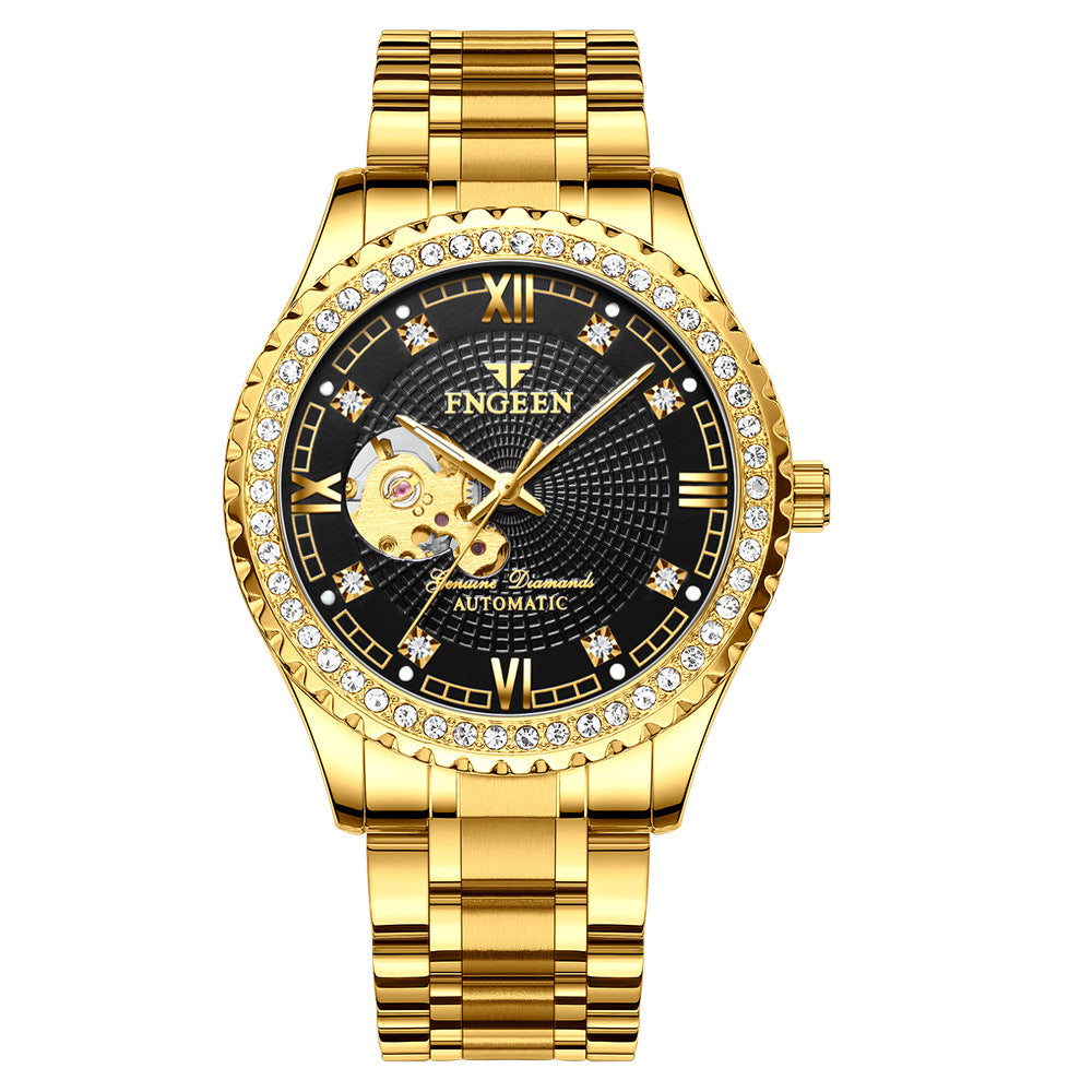 Mechanical Watch Automatic Waterproof Diamond Men's Fashion Watch Gold Watch Hollow Men's Watch