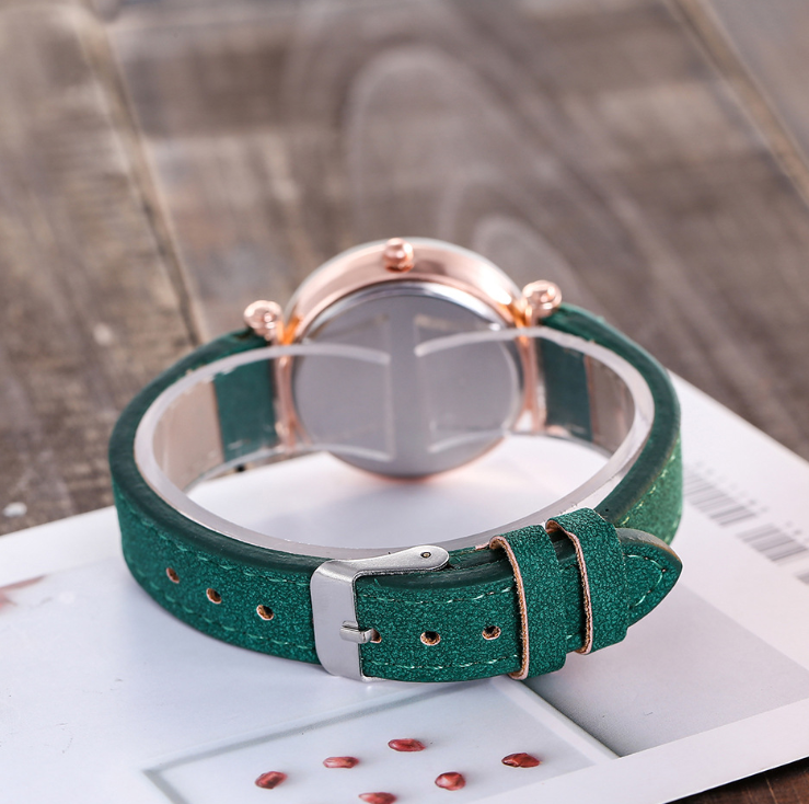 Matte belt color foundation with diamond dial quartz watch