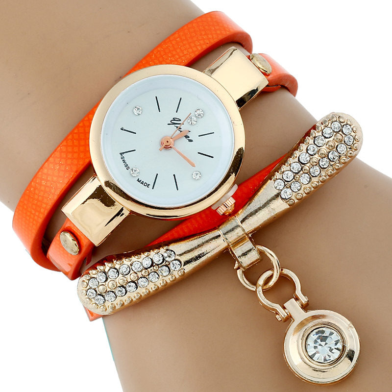 Gnova Platinum Fashion Luxury Brand New Women Rhinestone Gold Bracelet Watch Pu Leather Ladies Quartz Casual Wristwatch