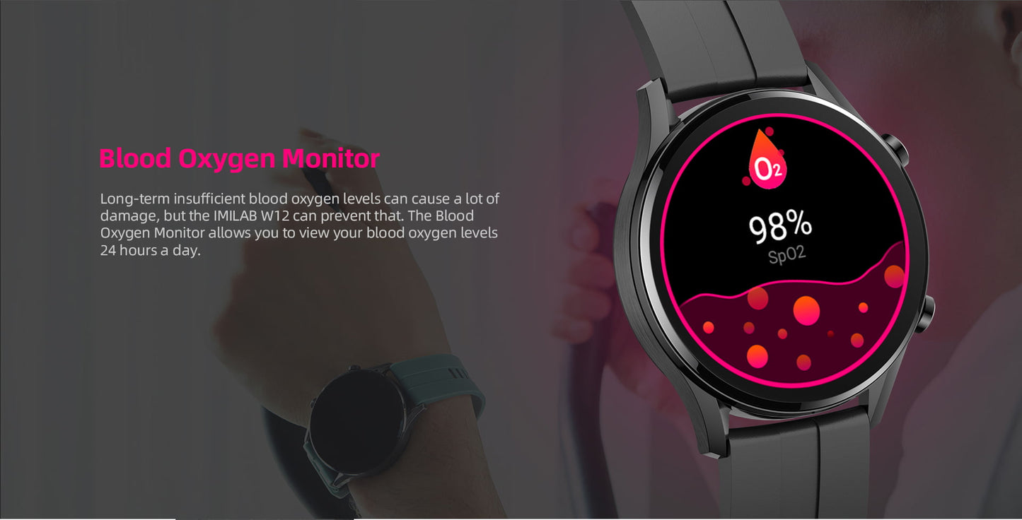 IMILAB W12 Smart Watch For Men Women Bluetooth Sports Fitness Tracker Heart Rate IP68 Waterproof -Black