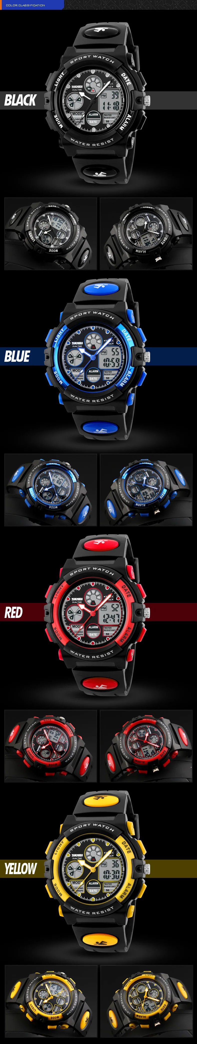 SKMEI Back Light Dual Time Display Sports Kids Watches