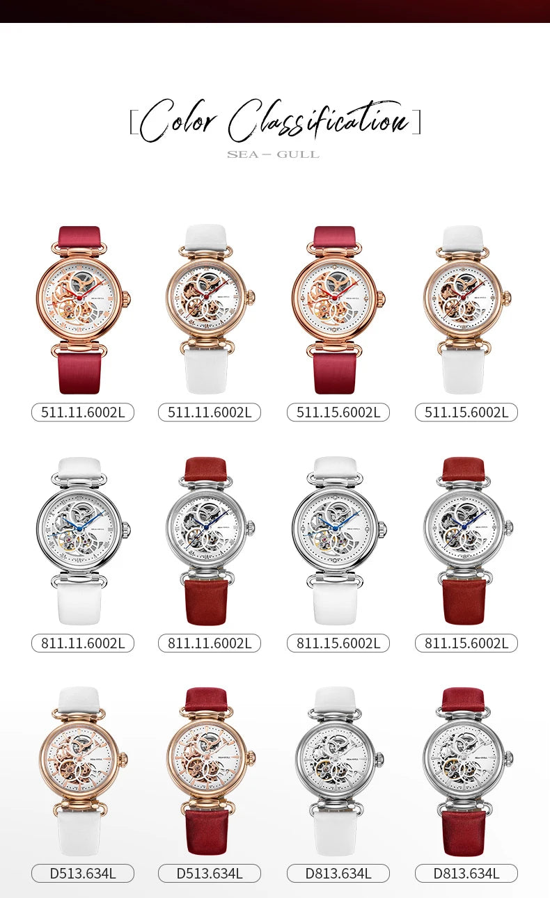 Fashion Women's Watch Leather Strap Waterproof Skeleton Automatic