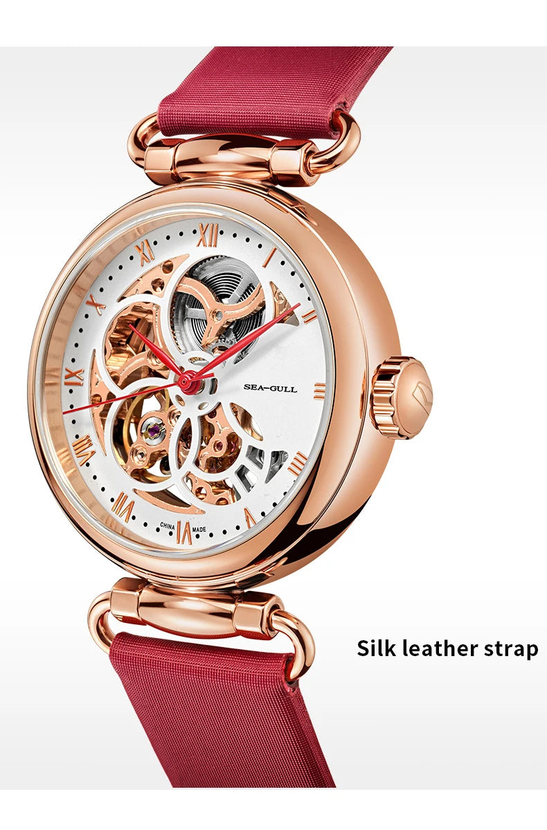 Fashion Women's Watch Leather Strap Waterproof Skeleton Automatic