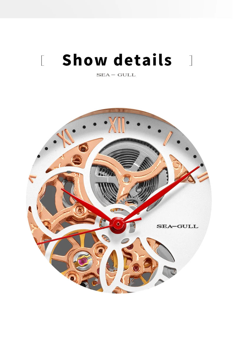 Fashion Women's Watch Leather Strap Waterproof Skeleton Automatic
