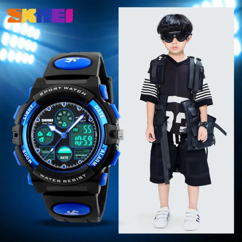 SKMEI Back Light Dual Time Display Sports Kids Watches