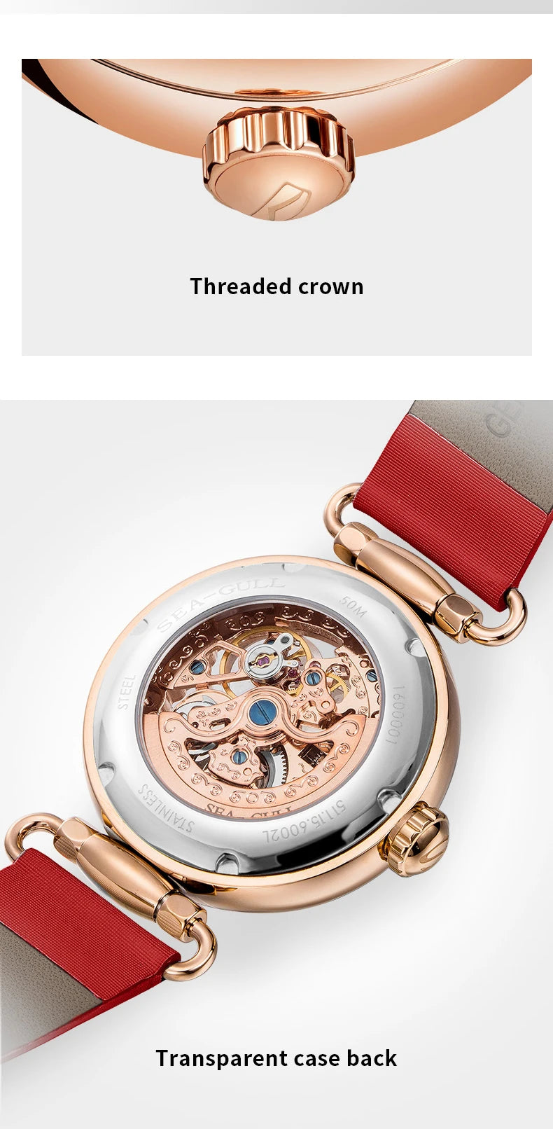 Fashion Women's Watch Leather Strap Waterproof Skeleton Automatic