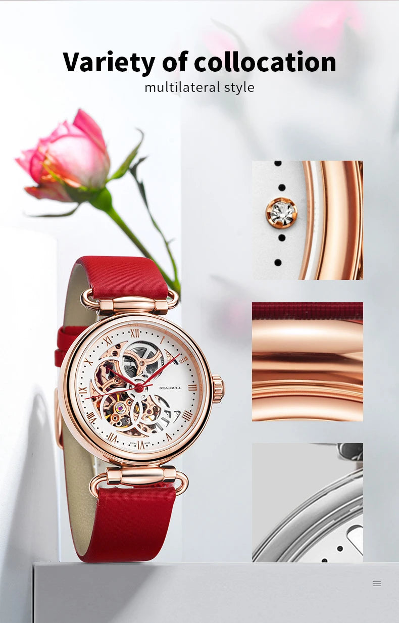 Fashion Women's Watch Leather Strap Waterproof Skeleton Automatic