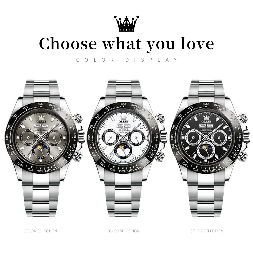 Luxury Mens Watch Chronograph Automatic Mechanical Wristwatch