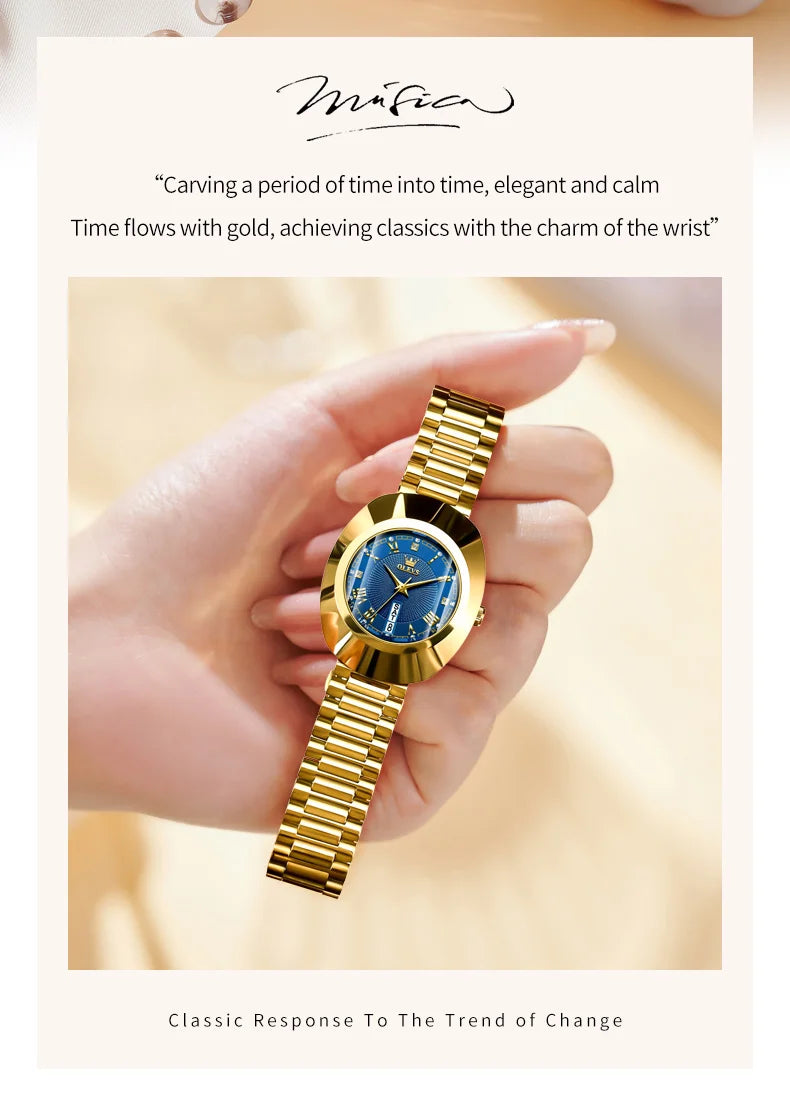 Golden Quartz Watch for Women Fashion Elegant Tungsten