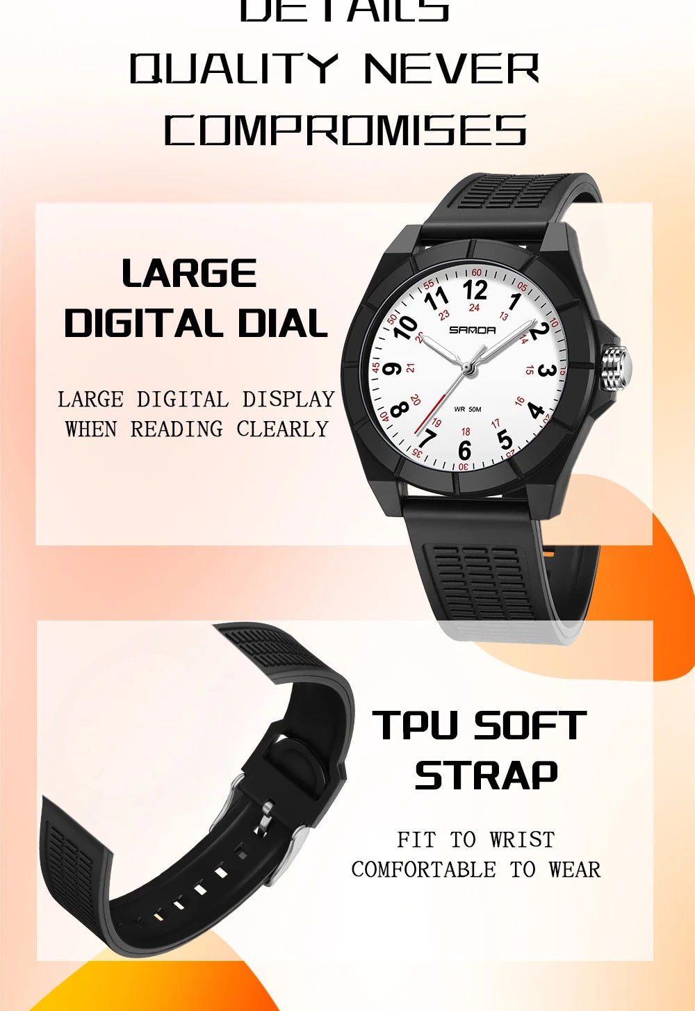 Fashion SANDA 6232 Simple Design Soft Children's Quartz Watch