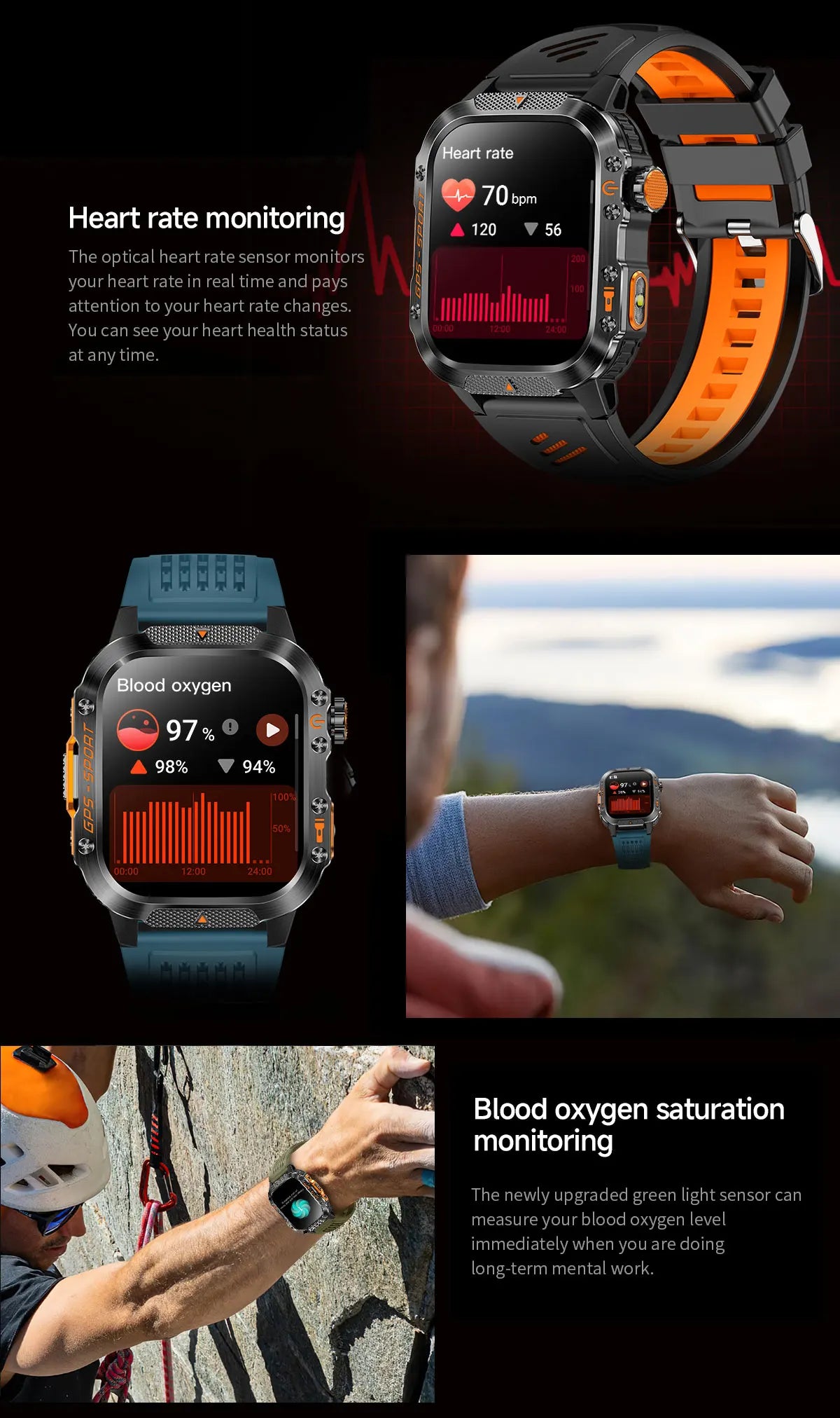 New Military Grade Outdoor GPS Smart Watches Men Compass