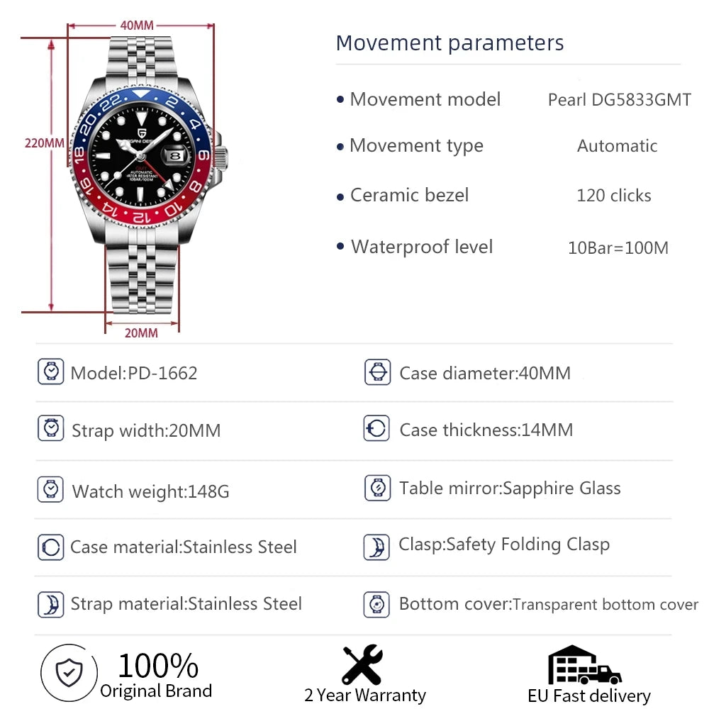 PAGANI DESIGN V3 Version GMT Watches Men's Luxury Watch