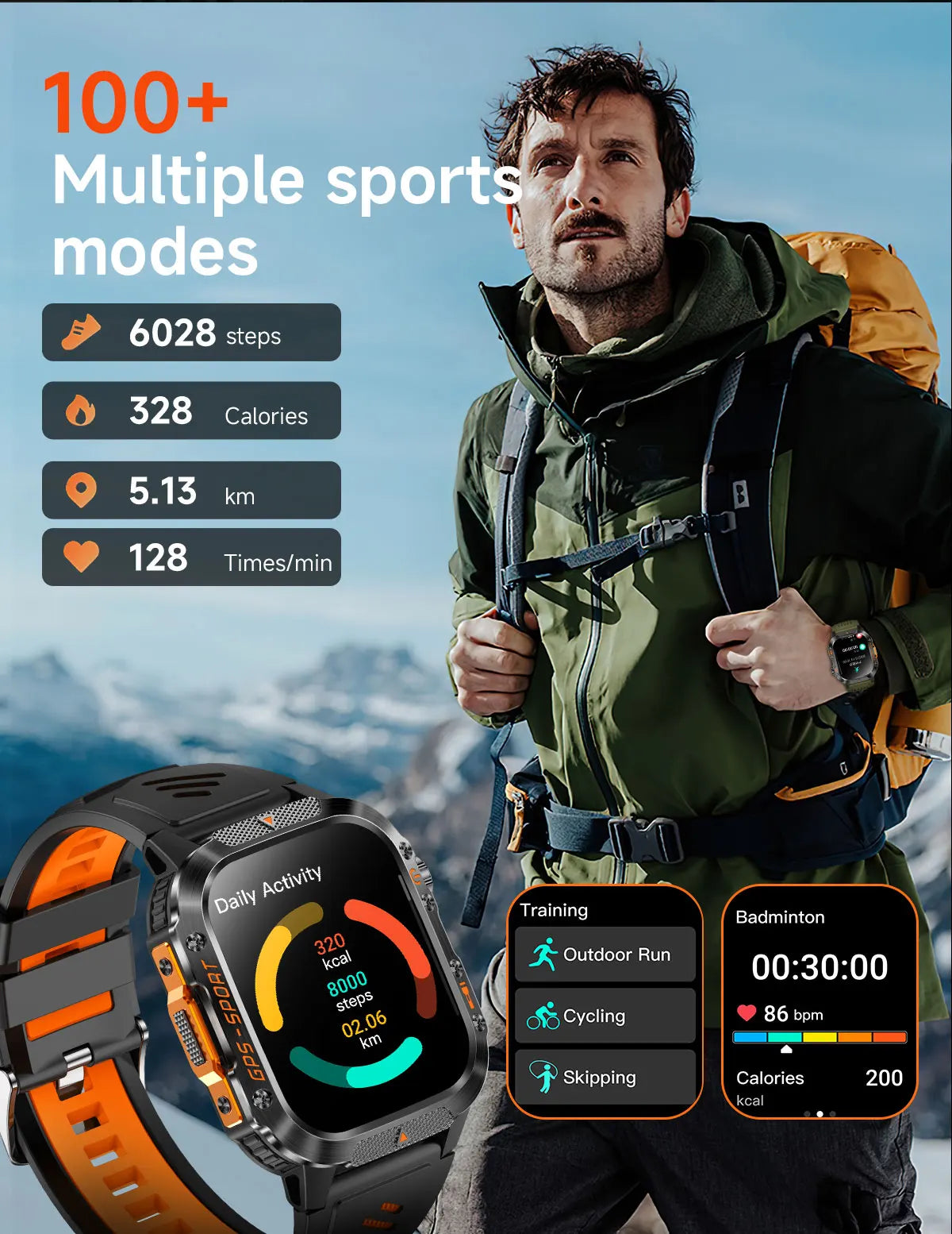 New Military Grade Outdoor GPS Smart Watches Men Compass