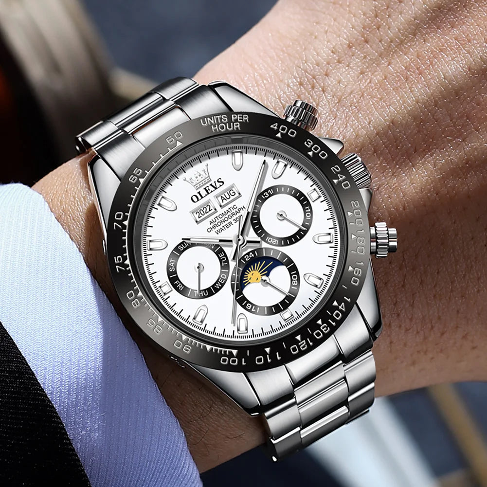 Luxury Mens Watch Chronograph Automatic Mechanical Wristwatch