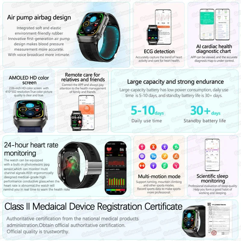 New Air Pump Airbag True Blood Pressure Smartwatch