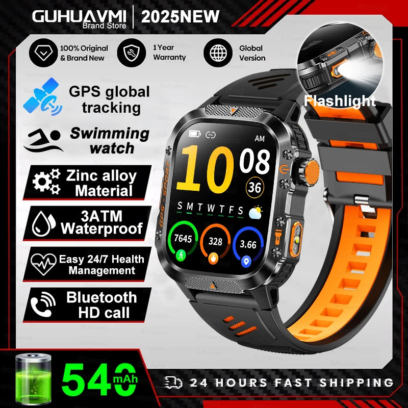 New Military Grade Outdoor GPS Smart Watches Men Compass