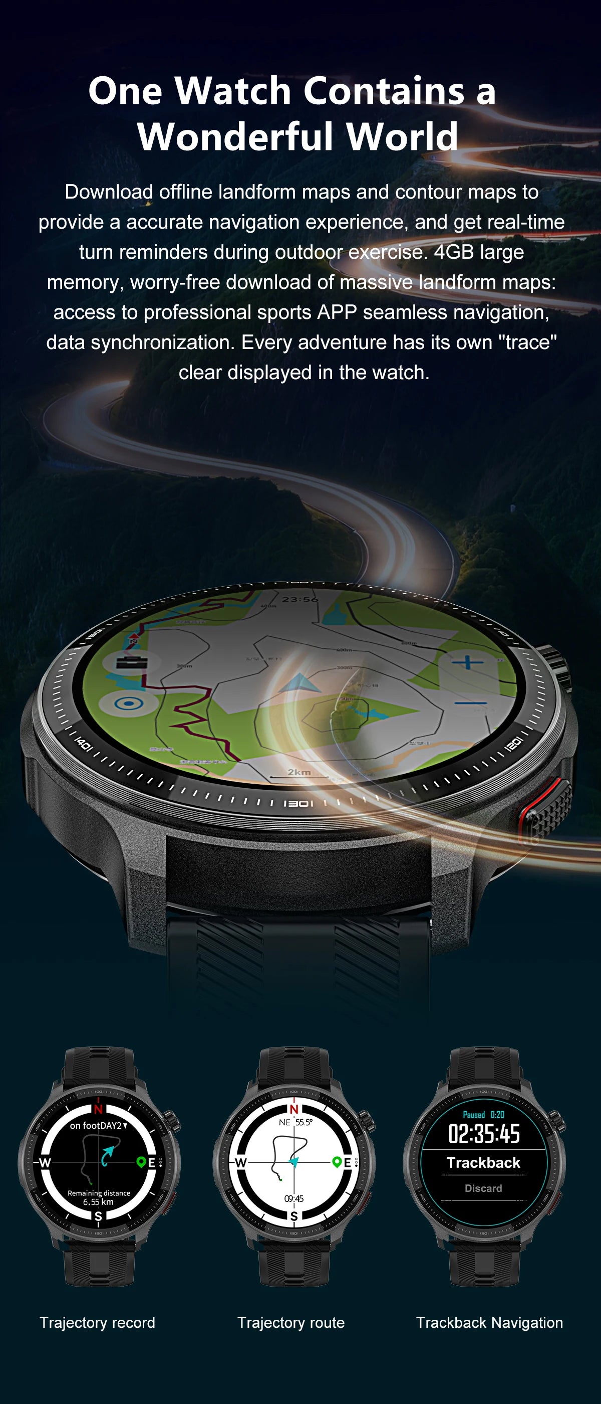 NEW 4G Memory GPS Offline Map Position Smart Watch Sports