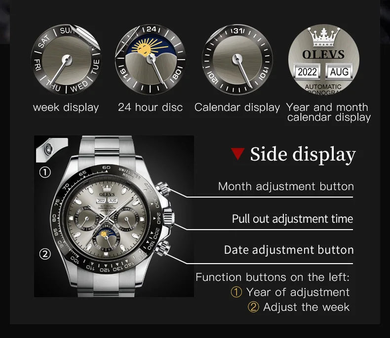 Luxury Mens Watch Chronograph Automatic Mechanical Wristwatch