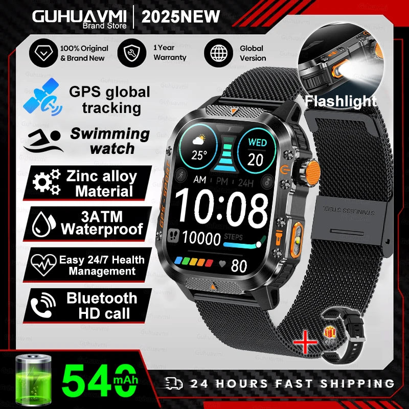 New Military Grade Outdoor GPS Smart Watches Men Compass