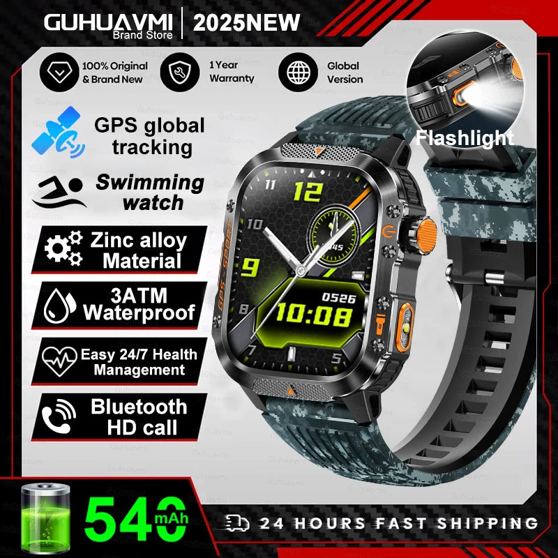 New Military Grade Outdoor GPS Smart Watches Men Compass