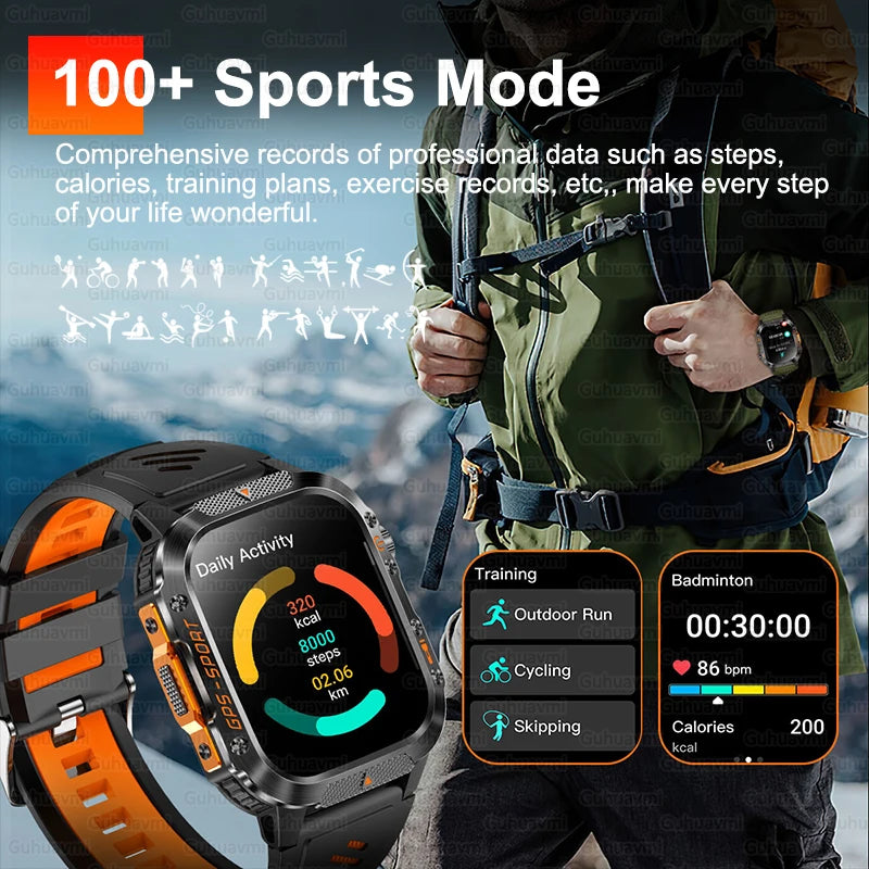 New Military Grade Outdoor GPS Smart Watches Men Compass
