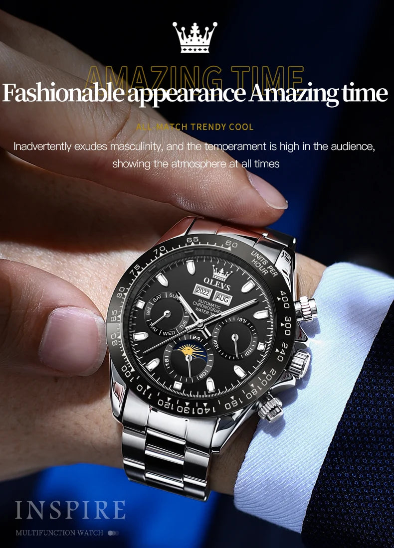 Luxury Mens Watch Chronograph Automatic Mechanical Wristwatch
