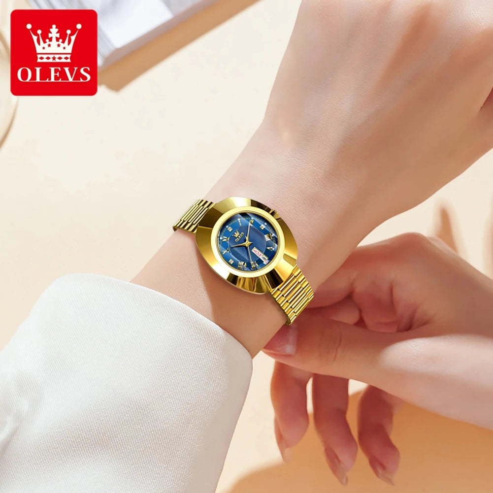 Golden Quartz Watch for Women Fashion Elegant Tungsten